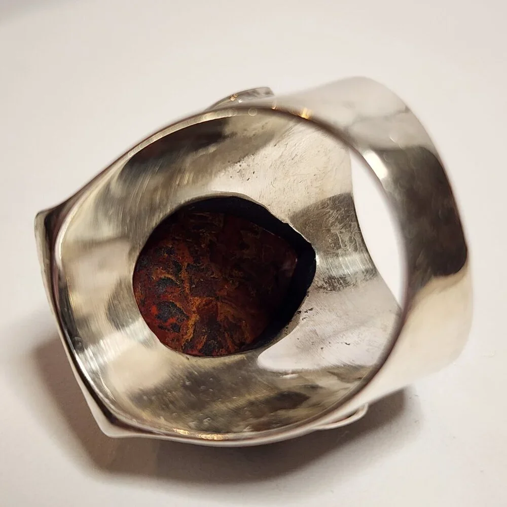 Vintage Silver Teardrop Stone Ring Size 10